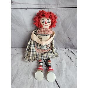 Vintage Handcrafted Raggedy Ann Doll W/button Legs 8 Inches